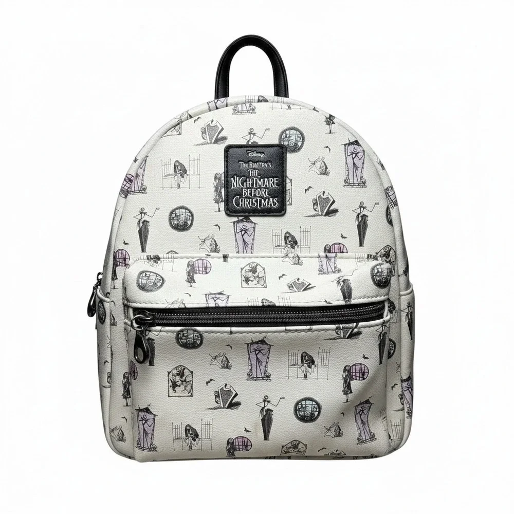 Disney Nightmare Before Christmas Mini Backpack Jack Sally White Faux Leather
